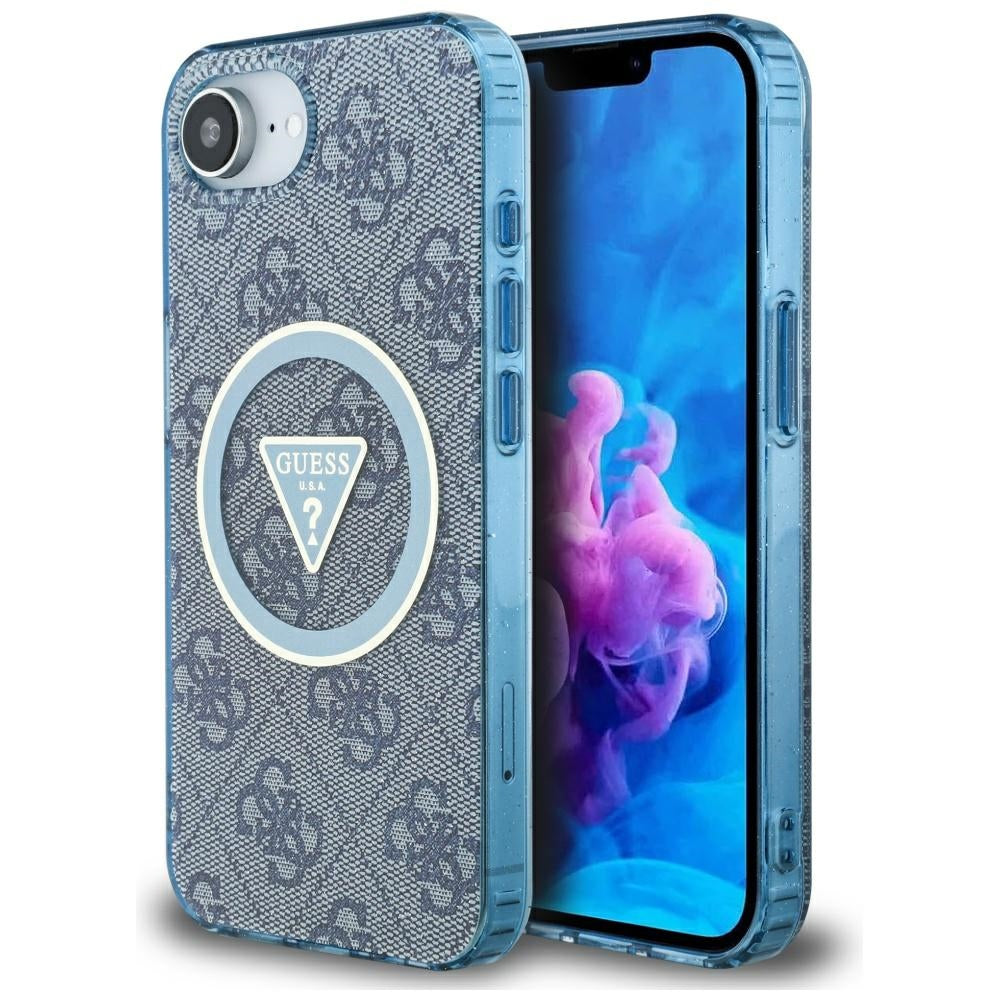 Husa de protectie Guess IML Metal Glitter 4G Circle Triangle MagSafe (GUHMPSE4HG4PRTGB) compatibil cu iPhone 16e / iPhone 17e, Albastru