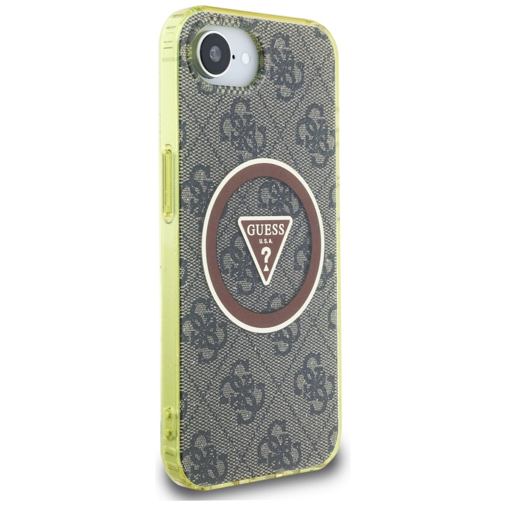 Husa de protectie Guess IML Metal Glitter 4G Circle Triangle MagSafe (GUHMPSE4HG4PRTGW) compatibil cu iPhone 16e / iPhone 17e, Maro