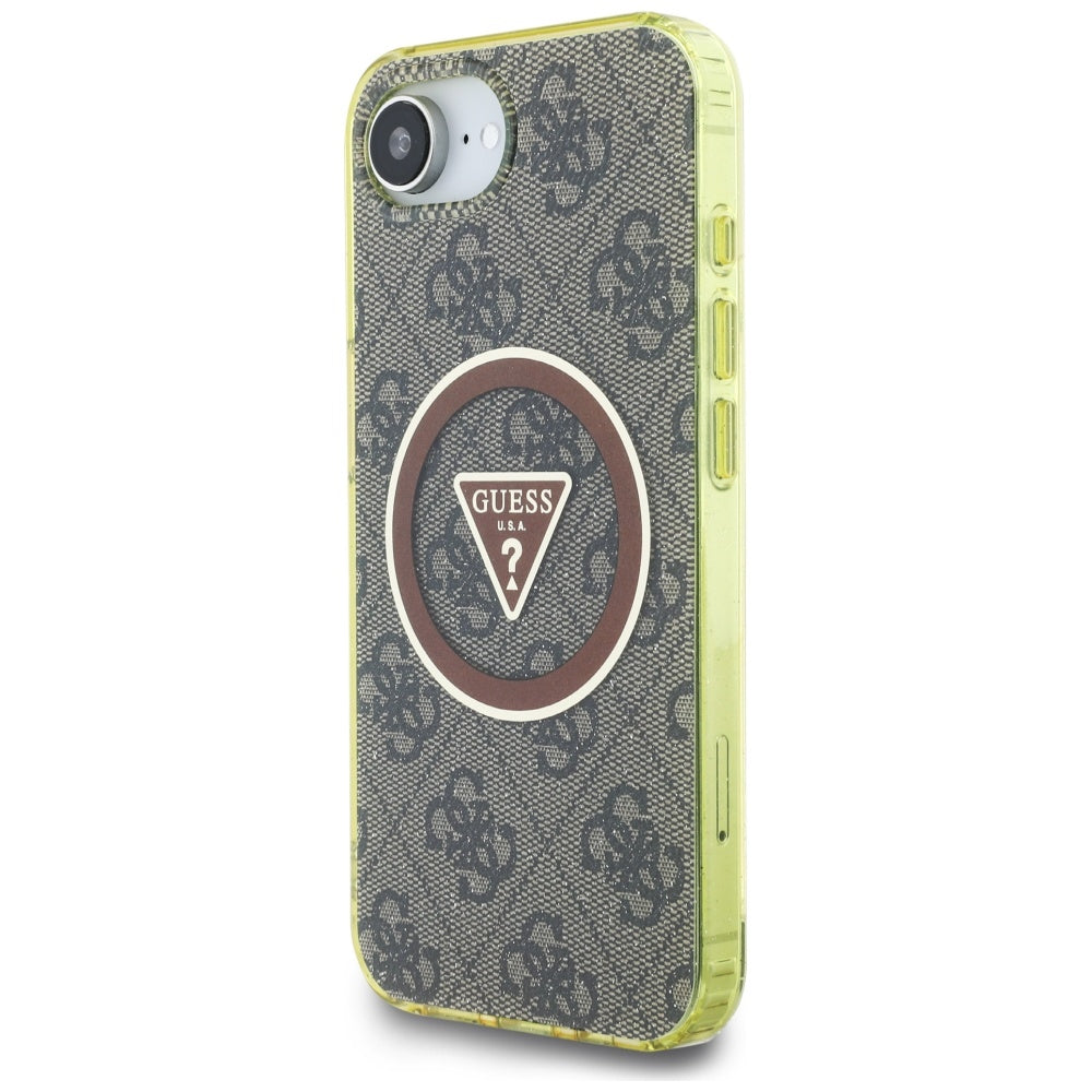 Husa de protectie Guess IML Metal Glitter 4G Circle Triangle MagSafe (GUHMPSE4HG4PRTGW) compatibil cu iPhone 16e / iPhone 17e, Maro