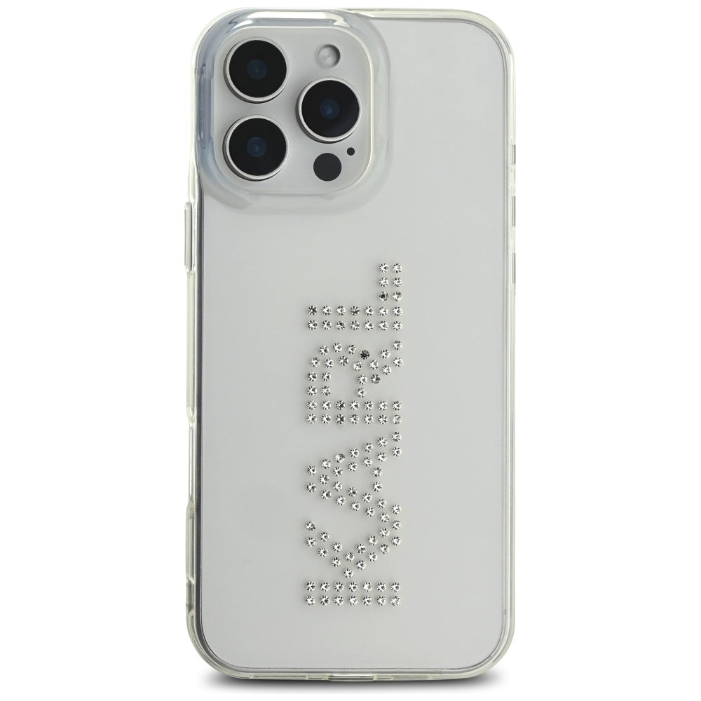 Husa de protectie Karl Lagerfeld IML Rhinestones (KLHCP16LHKLSTDCT) compatibil cu iPhone 16 Pro, Transparent Logo
