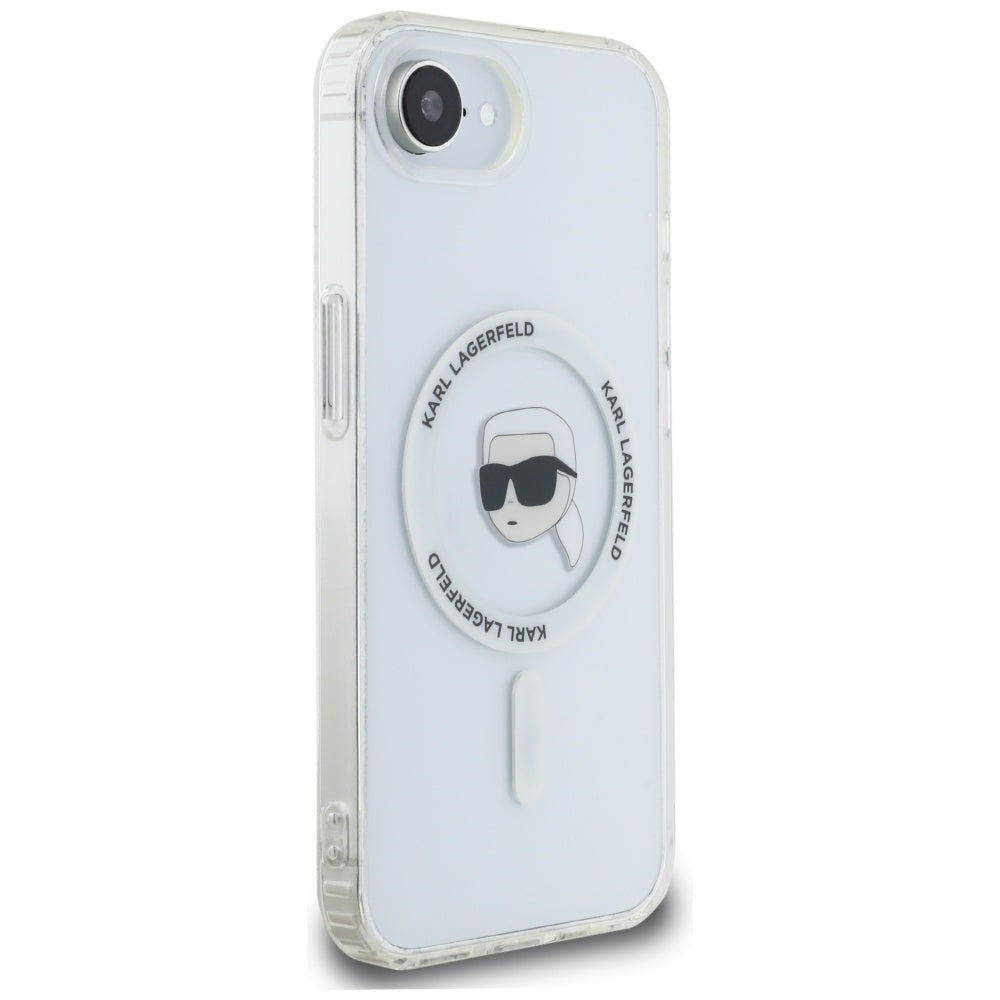 Husa de protectie Karl Lagerfeld IML MagSafe (KLHMPSE4HLSKIH) compatibil cu iPhone 16e / iPhone 17e - White Karl`s Head
