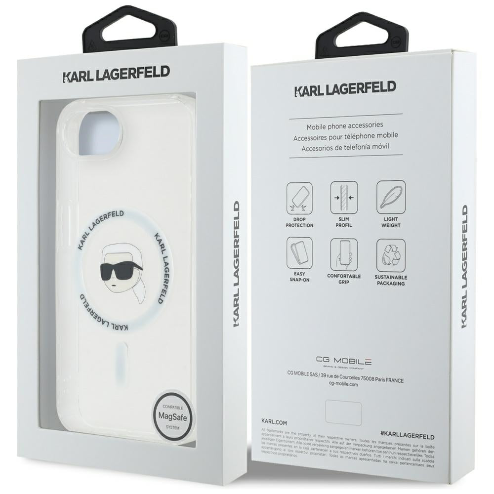 Husa de protectie Karl Lagerfeld IML MagSafe (KLHMPSE4HLSKIH) compatibil cu iPhone 16e / iPhone 17e - White Karl`s Head