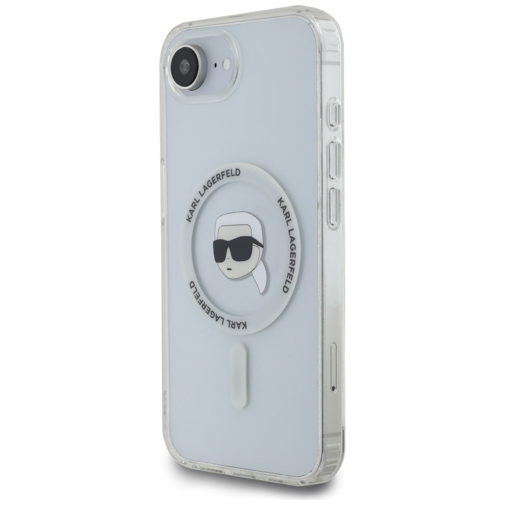 Husa de protectie Karl Lagerfeld IML MagSafe (KLHMPSE4HLSKIH) compatibil cu iPhone 16e / iPhone 17e - White Karl`s Head