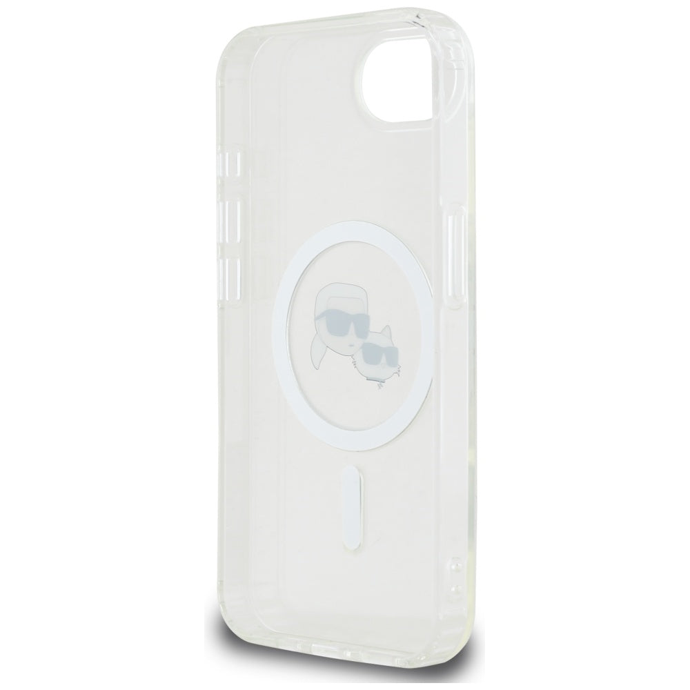 Husa de protectie Karl Lagerfeld IML MagSafe (KLHMPSE4HLSKCH) compatibil cu iPhone 16e / iPhone 17e, Alb Metal Karl&Choupette Head