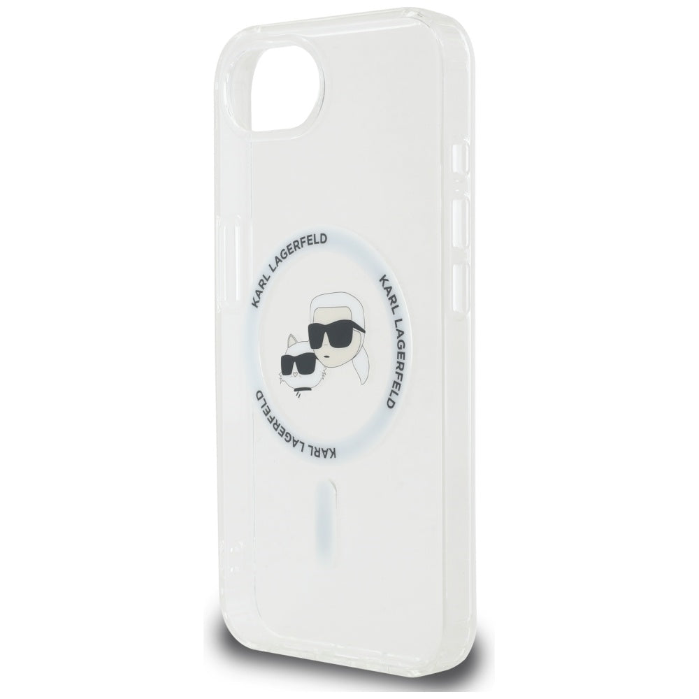Husa de protectie Karl Lagerfeld IML MagSafe (KLHMPSE4HLSKCH) compatibil cu iPhone 16e / iPhone 17e, Alb Metal Karl&Choupette Head