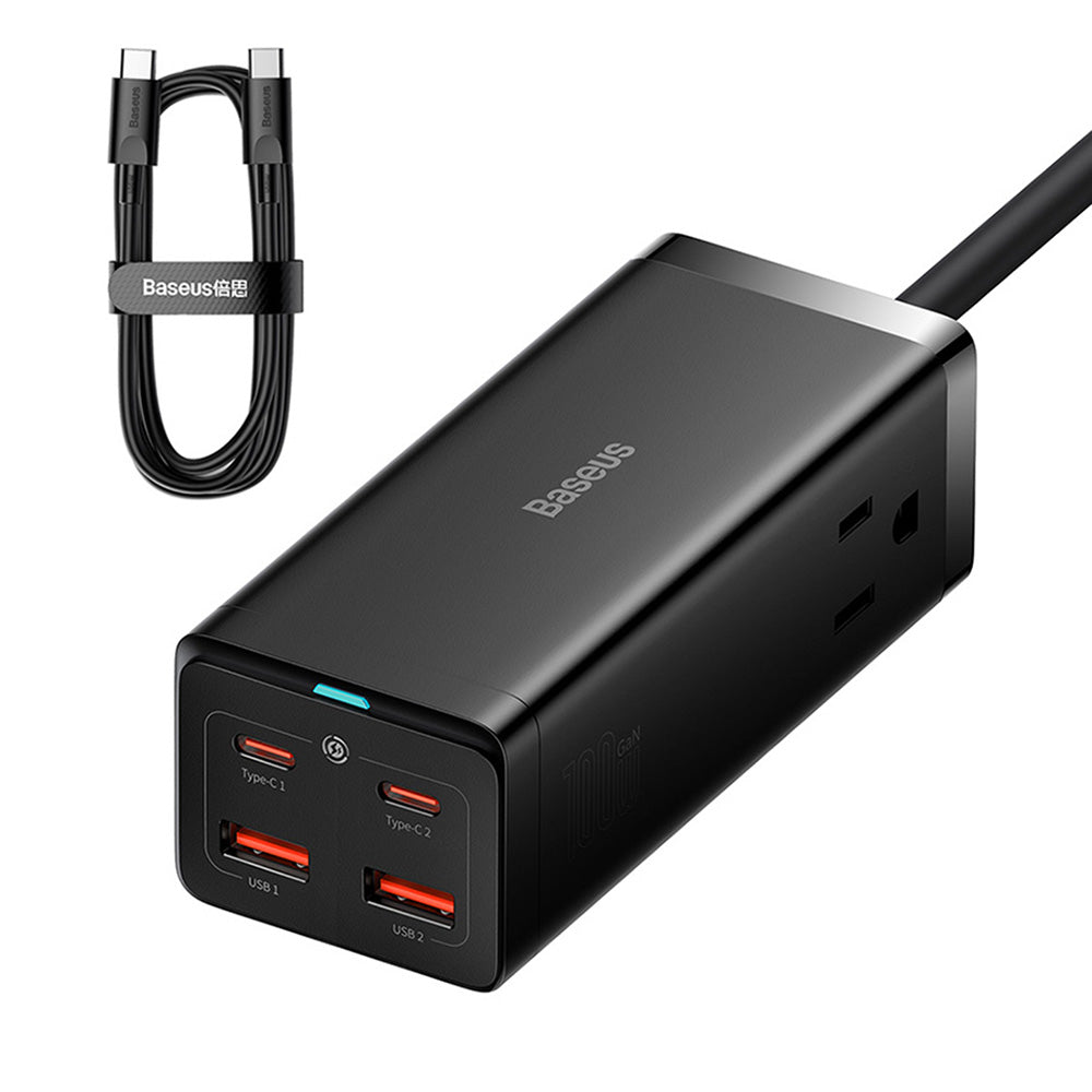 Incarcator Baseus /Powerstrip (PSZM000201), Type-C Cable Included, 2 x AC, 2 x USB, 2 x Type-C, 100W, Negru