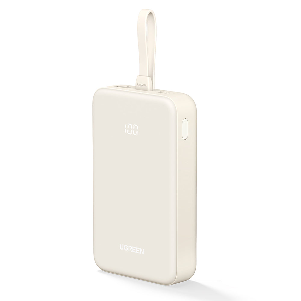Baterie externa Ugreen PB505 (35340), Fast Charging, 20000mAh, USB, USB-C, Built-in Type-C Cable, 22.5W, 5V/3A, Bej