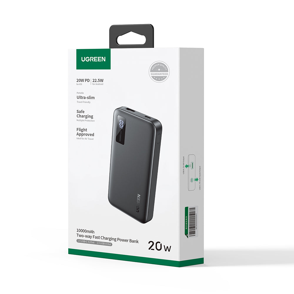 Baterie externa Ugreen PB311 (25742), Fast Charging, LED Display, 10000mAh, USB, Type-C, PD3.0, 20W, 5V/3A, Negru