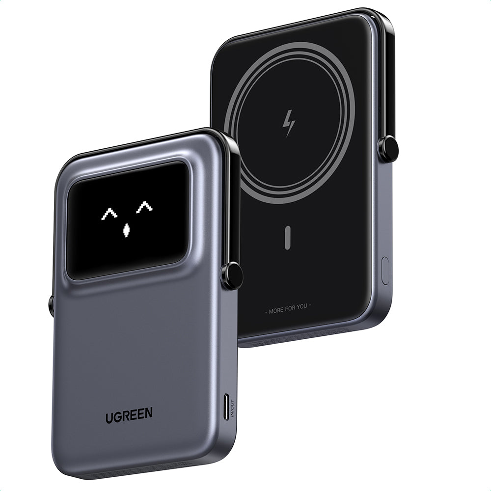 Baterie externa Ugreen PB571 (35605B), with Digital Display, Fast Charge, Magnetic, Wireless, 5000mAh, USB-C, 18W, 5V/3A, Gri
