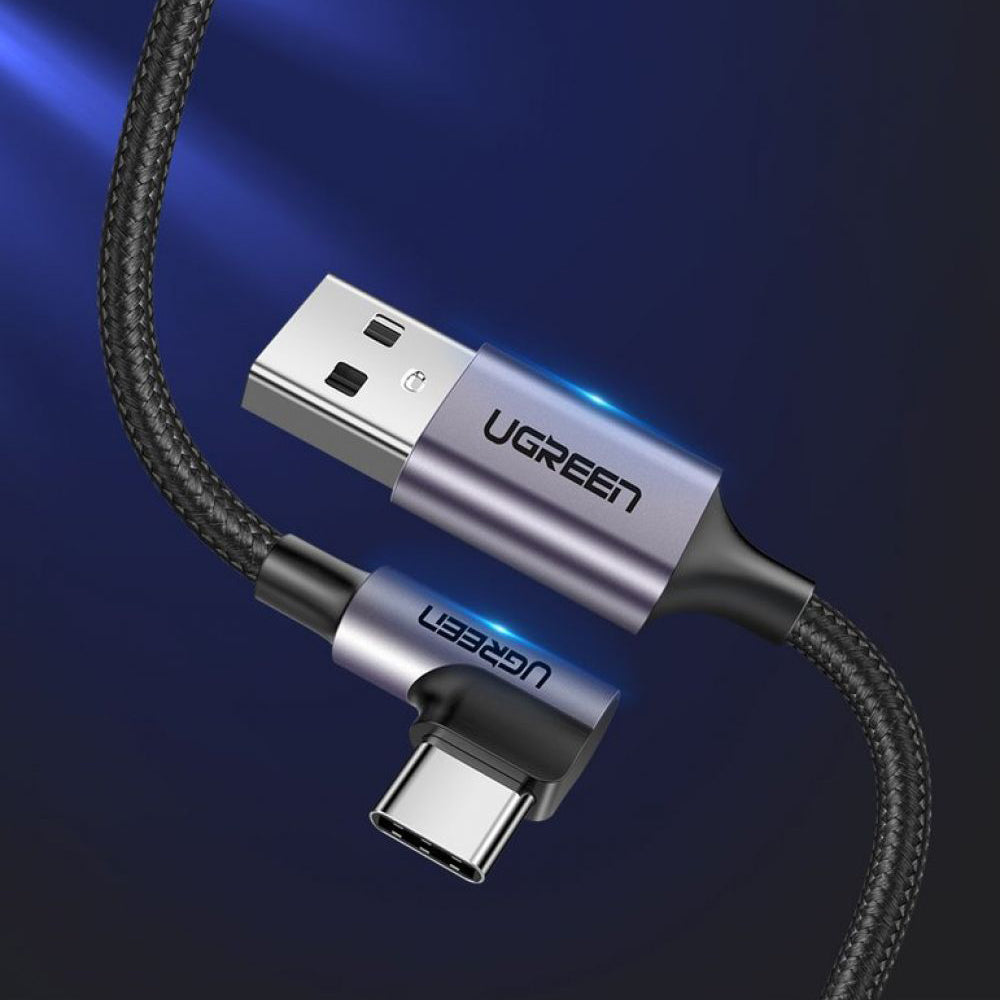 Cablu Ugreen Right Angle US284 (50942), USB-C, 18W 3A, 2m, Gri