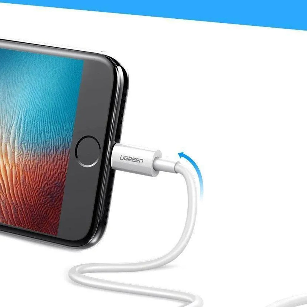 Cablu Ugreen US155 (20730), for iPhone, iPad, iPod, USB to Lightning, 5V/2.4A, 480Mbps, MFi Ceritified, 2m, Alb