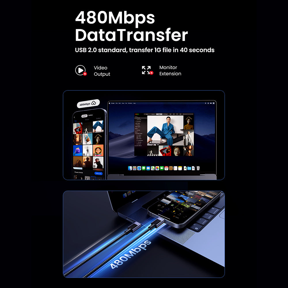 Cablu Ugreen L513 (45067), USB-C to Type-C, Fast Charging, PD240W, 5A, 480Mbps, 1m, Gri Spatial