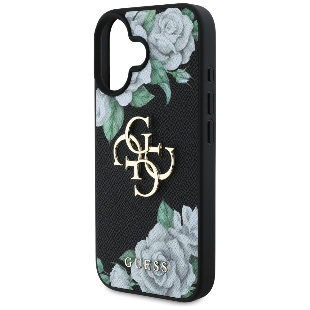 Husa de protectie Guess Hardcase 4G Grained Roses Big Logo (GUHCP16SPGROP4MK) compatibil cu iPhone 16, Negru