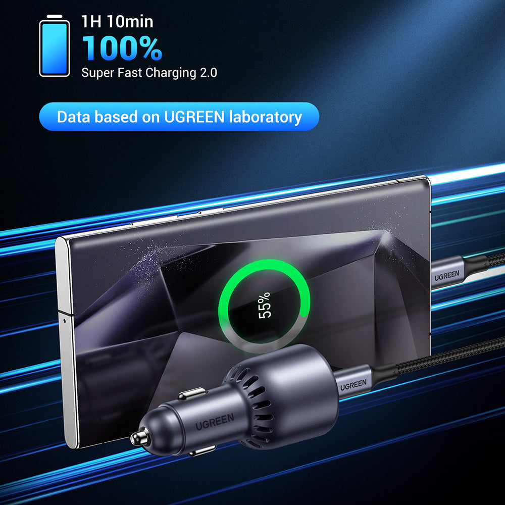 Incarcator Ugreen Car EC701 (35023), Fast Charging, Type-C, USB, 63W, 3A, PD3.0, QC 3.0, Negru