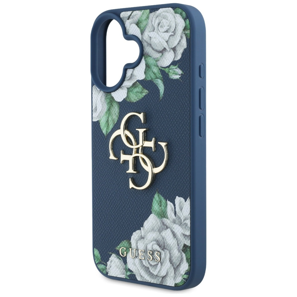 Husa de protectie Guess Hardcase 4G Grained Roses Big Logo (GUHCP16SPGROP4MB) compatibil cu iPhone 16, Albastru