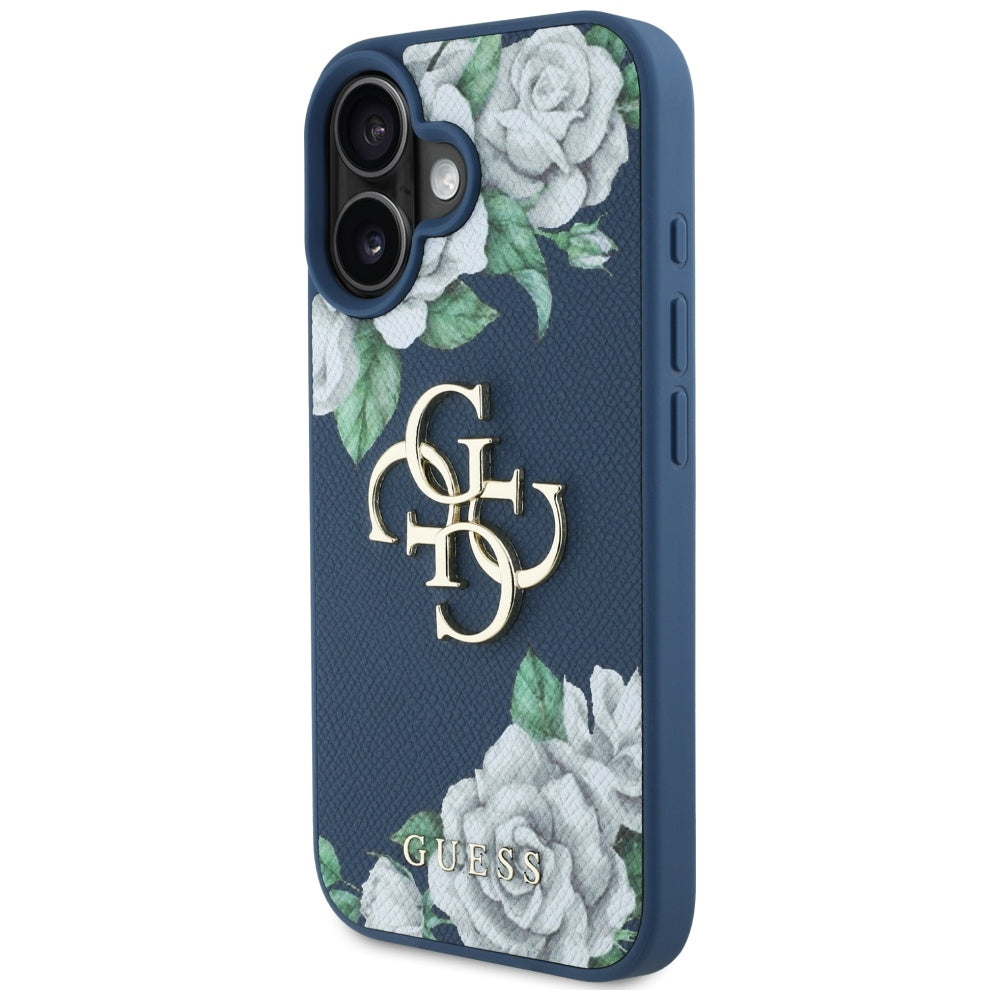 Husa de protectie Guess Hardcase 4G Grained Roses Big Logo (GUHCP16SPGROP4MB) compatibil cu iPhone 16, Albastru