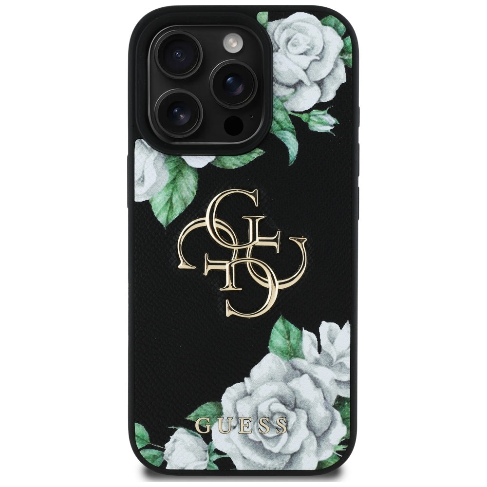 Husa de protectie Guess Hardcase 4G Grained Roses Big Logo (GUHCP16XPGROP4MK) compatibil cu iPhone 16 Pro Max, Negru