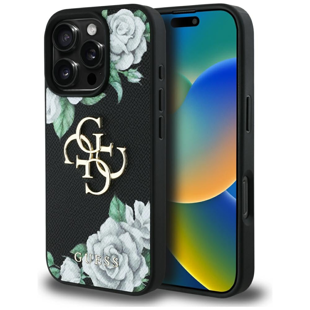 Husa de protectie Guess Hardcase 4G Grained Roses Big Logo (GUHCP16XPGROP4MK) compatibil cu iPhone 16 Pro Max, Negru