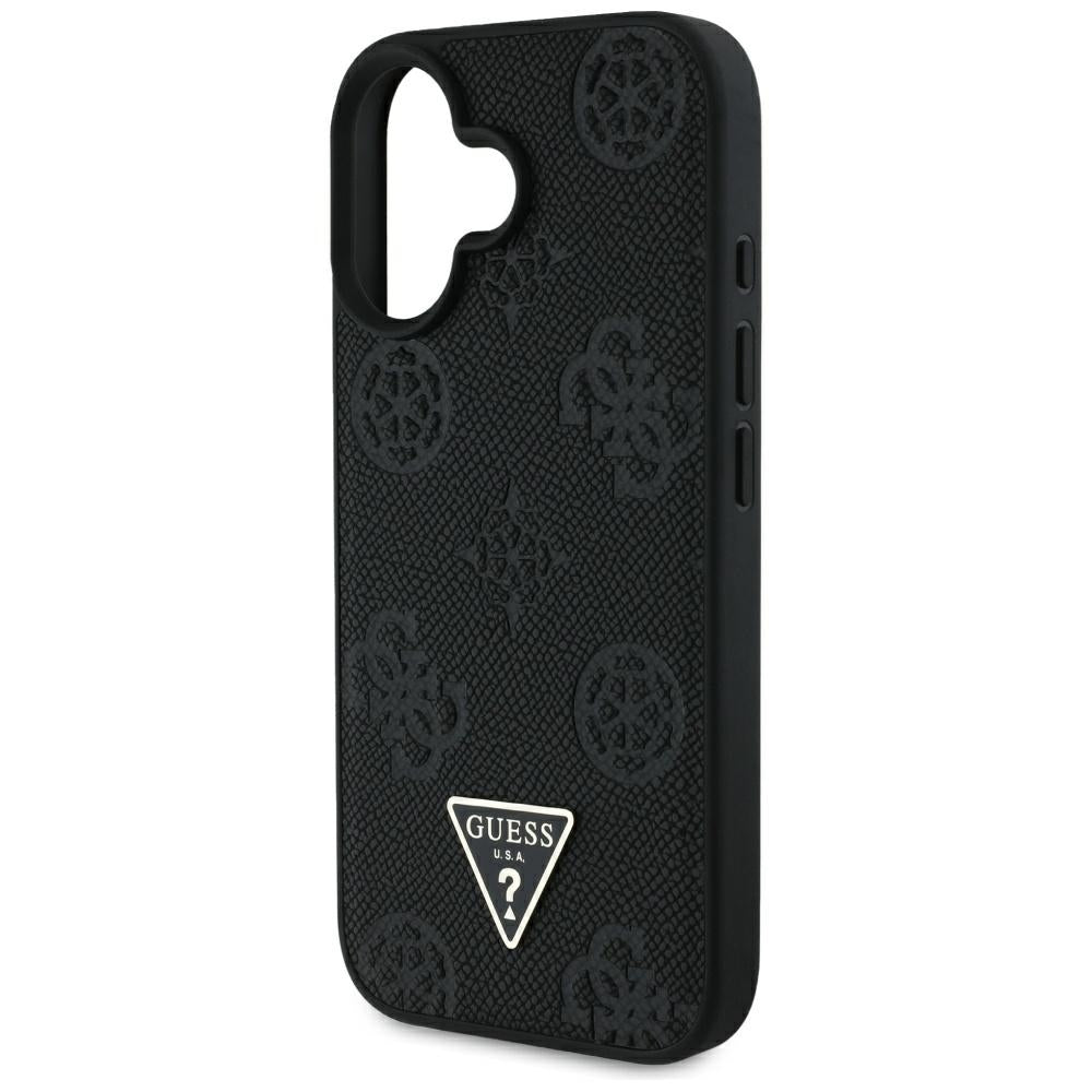 Husa de protectie Guess Peony Grained Hot Stamp Triangle MagSafe (GUHMP16SPGBTMK) compatibil cu iPhone 16, Negru