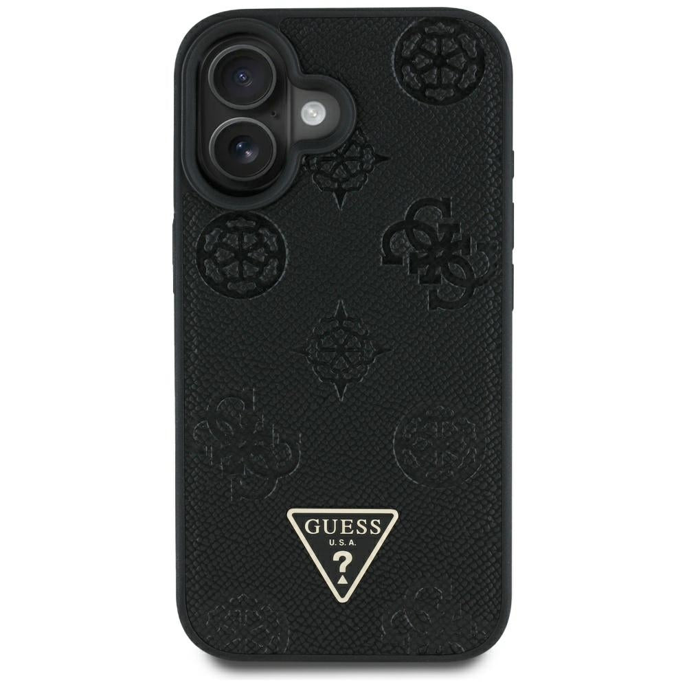 Husa de protectie Guess Peony Grained Hot Stamp Triangle MagSafe (GUHMP16SPGBTMK) compatibil cu iPhone 16, Negru