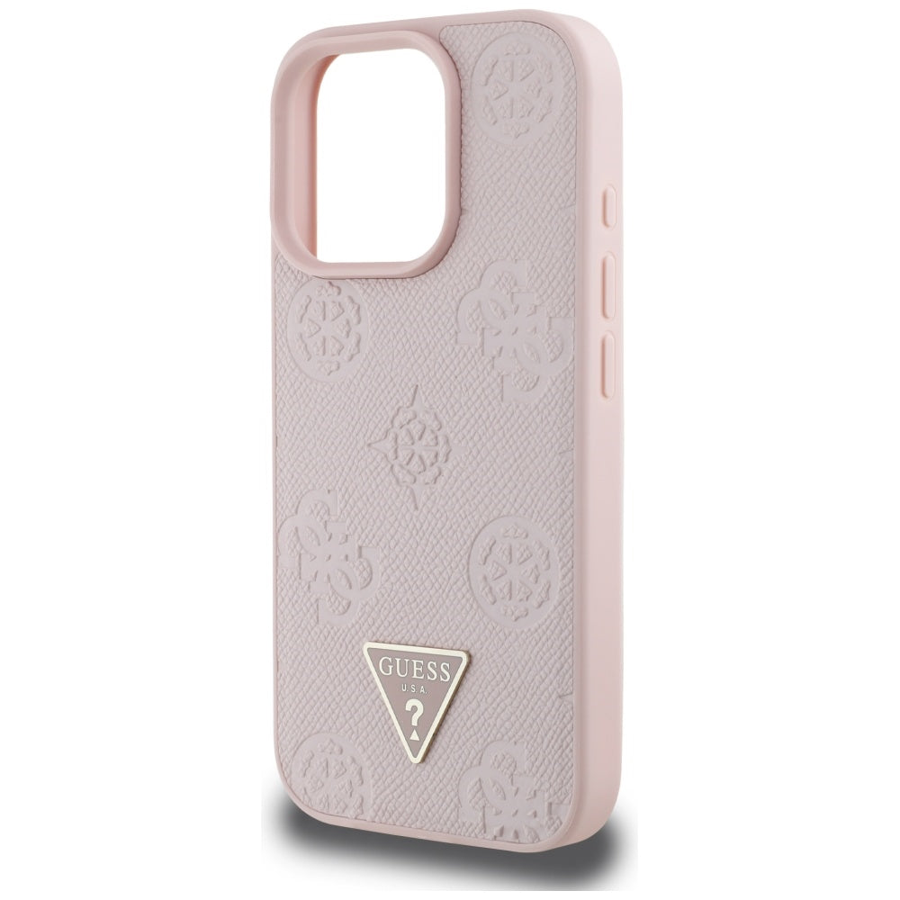 Husa de protectie Guess Peony Grained Hot Stamp Triangle MagSafe (GUHMP16LPGBTMP) compatibil cu iPhone 16 Pro, Roz