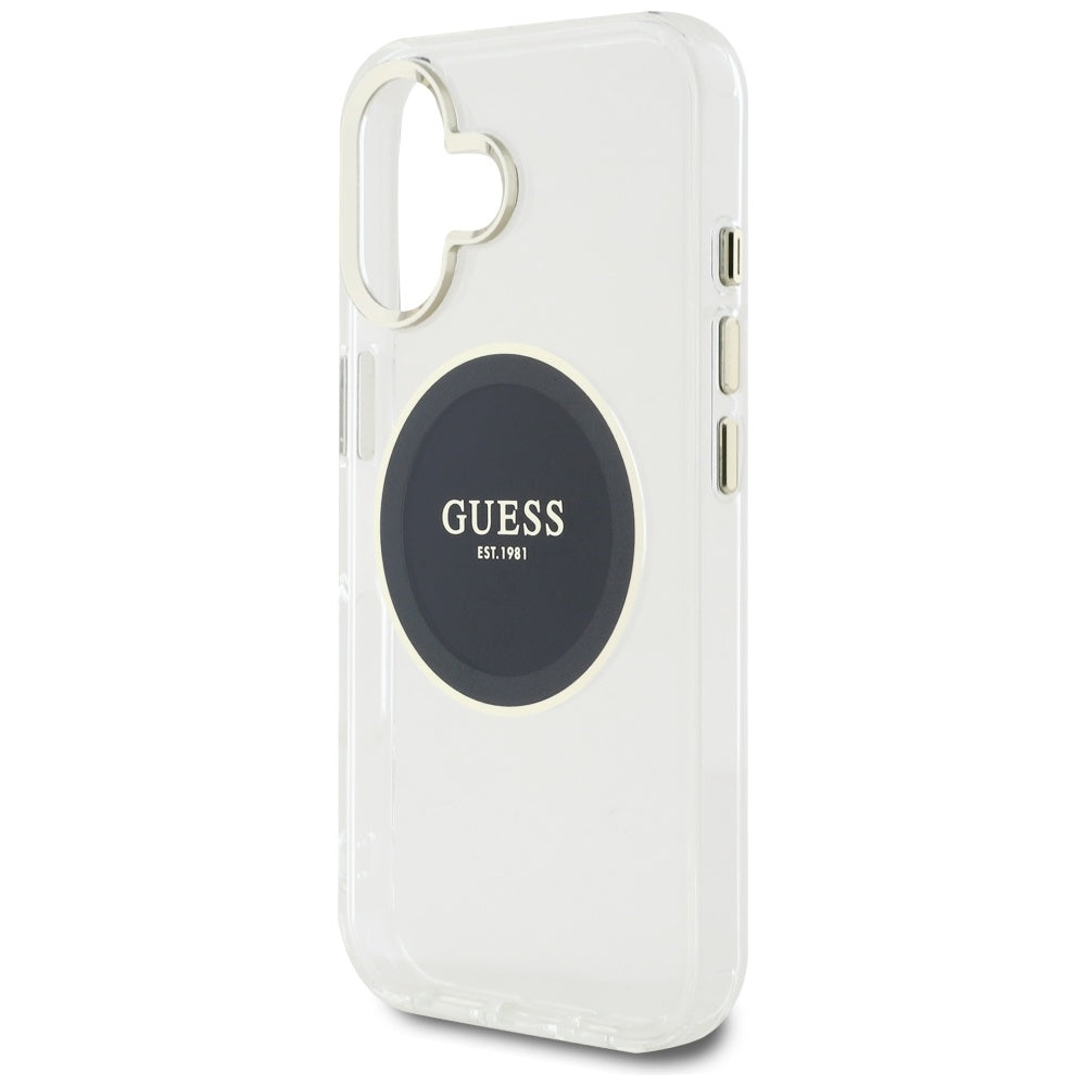 Husa de protectie Guess IML Metal Colored Circle MagSafe (GUHMP16SHTDRCEDK) compatibil cu iPhone 16, Negru