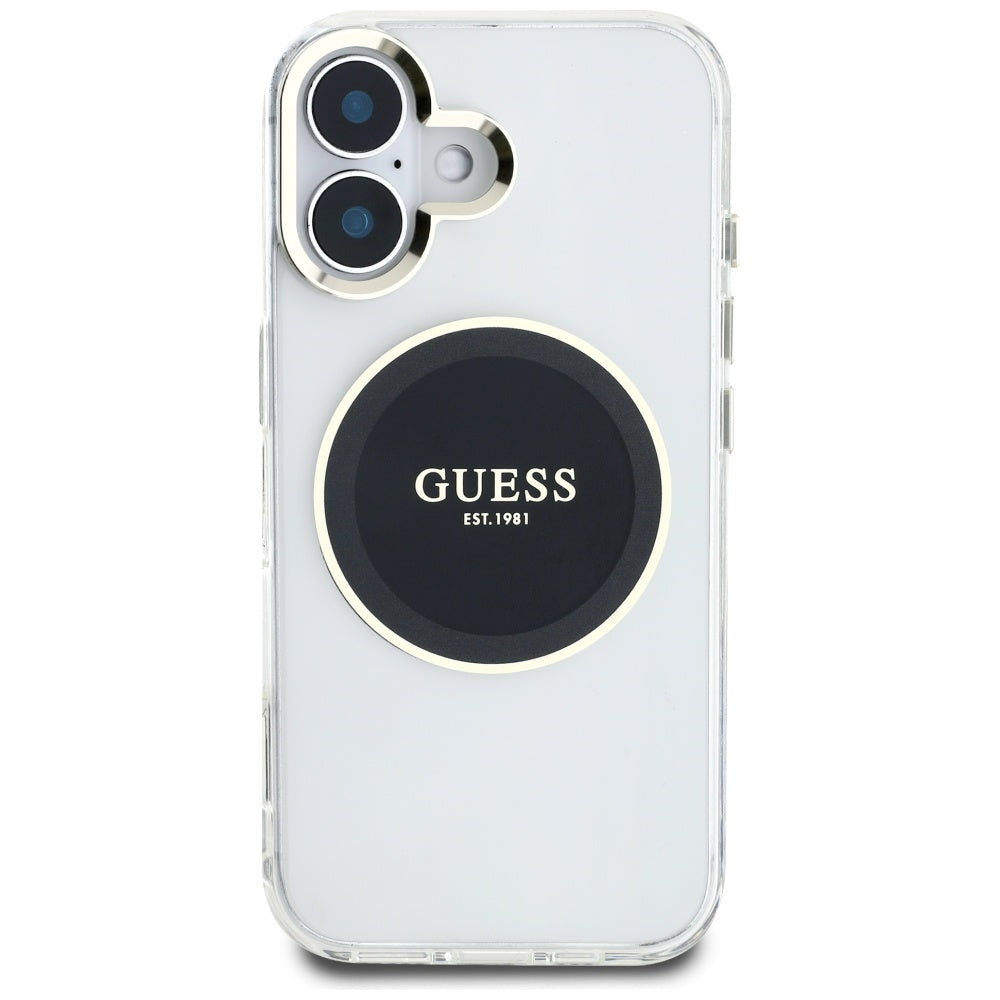 Husa de protectie Guess IML Metal Colored Circle MagSafe (GUHMP16SHTDRCEDK) compatibil cu iPhone 16, Negru
