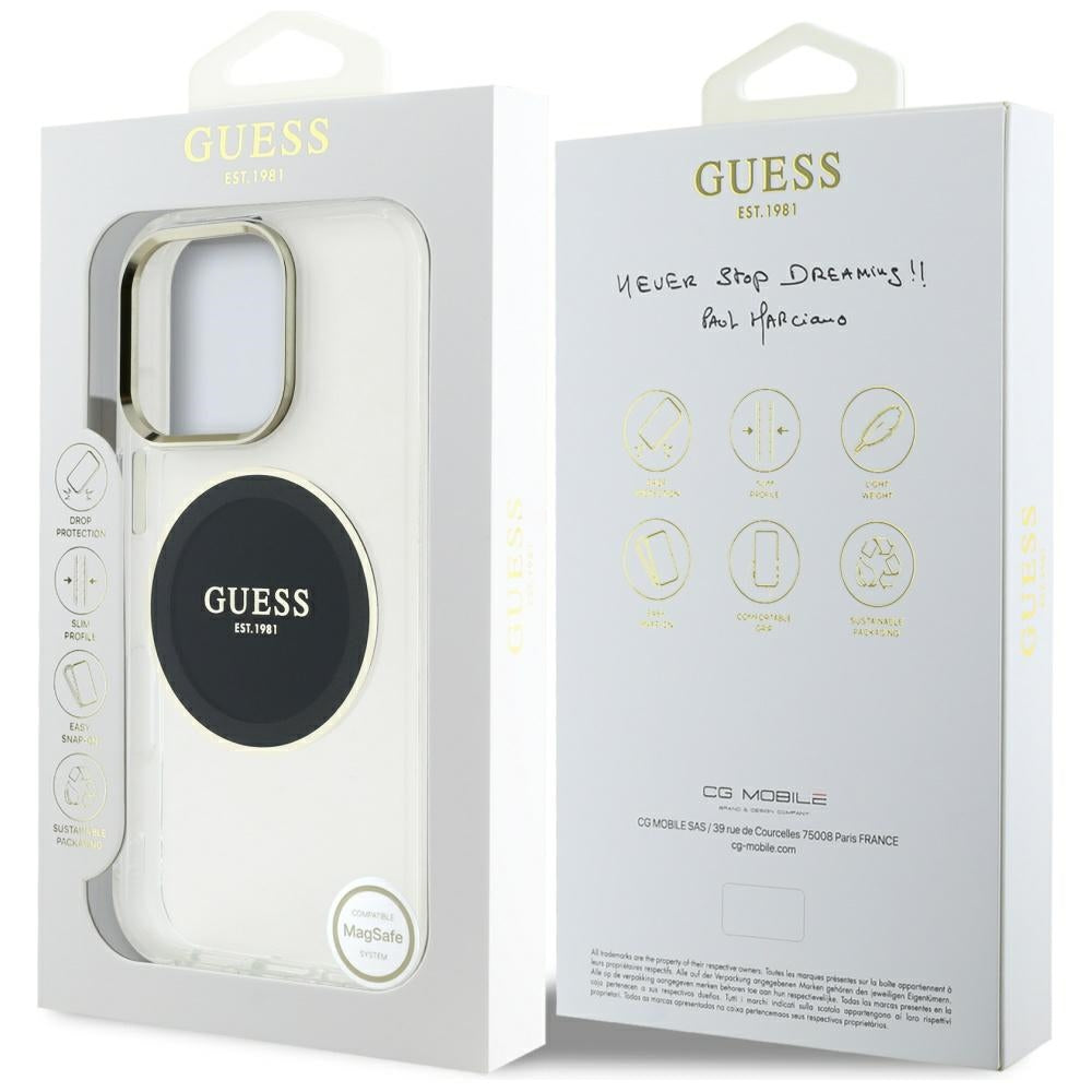 Husa de protectie Guess IML Metal Colored Circle MagSafe (GUHMP16LHTDRCEDK) compatibil cu iPhone 16 Pro, Negru