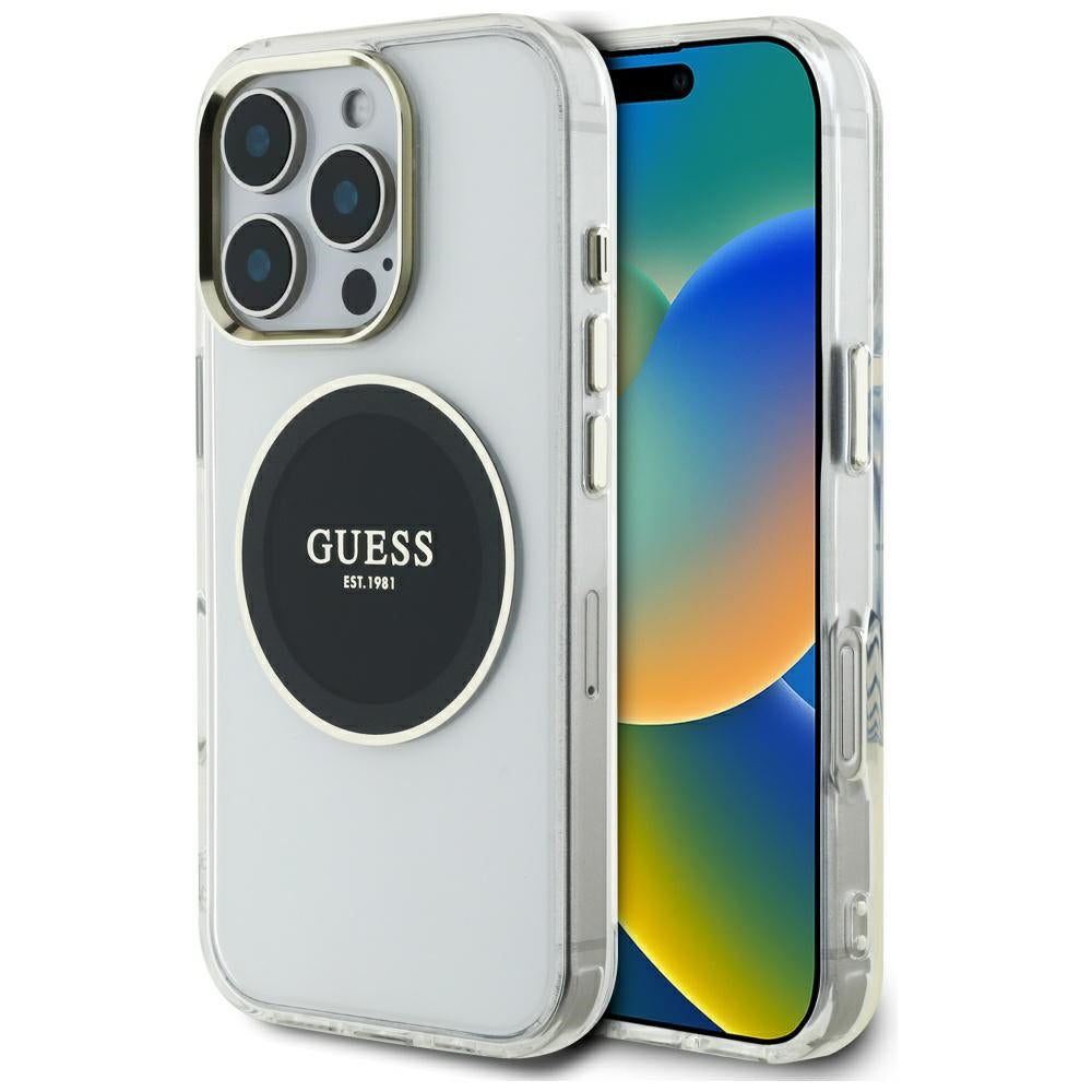 Husa de protectie Guess IML Metal Colored Circle MagSafe (GUHMP16LHTDRCEDK) compatibil cu iPhone 16 Pro, Negru