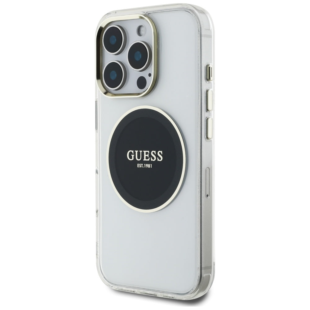 Husa de protectie Guess IML Metal Colored Circle MagSafe (GUHMP16LHTDRCEDK) compatibil cu iPhone 16 Pro, Negru