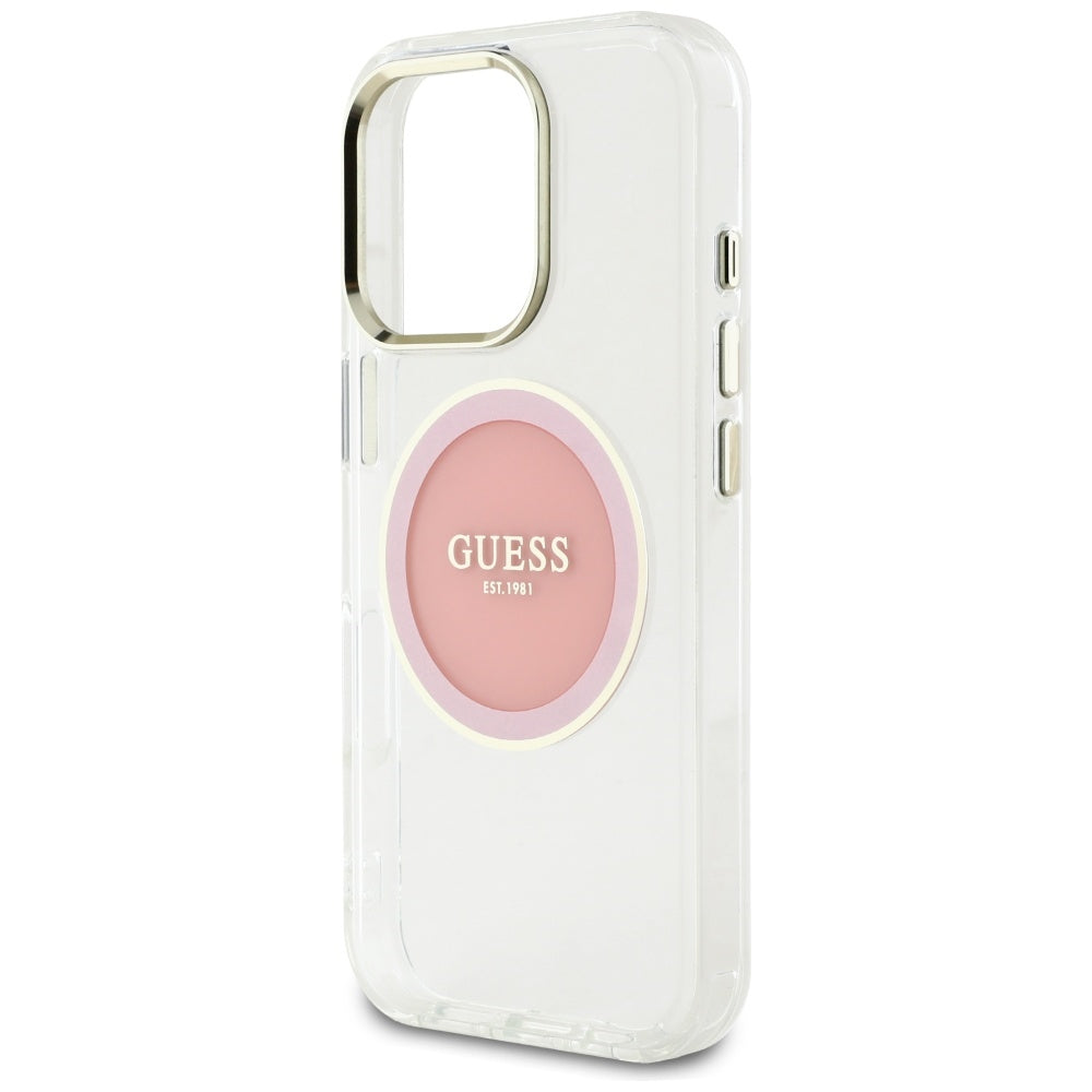 Husa de protectie Guess IML Metal Colored Circle MagSafe (GUHMP16LHTDRCEDP) compatibil cu iPhone 16 Pro, Roz