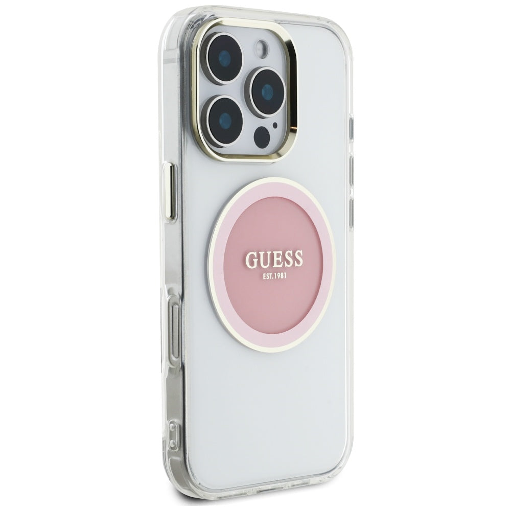 Husa de protectie Guess IML Metal Colored Circle MagSafe (GUHMP16LHTDRCEDP) compatibil cu iPhone 16 Pro, Roz