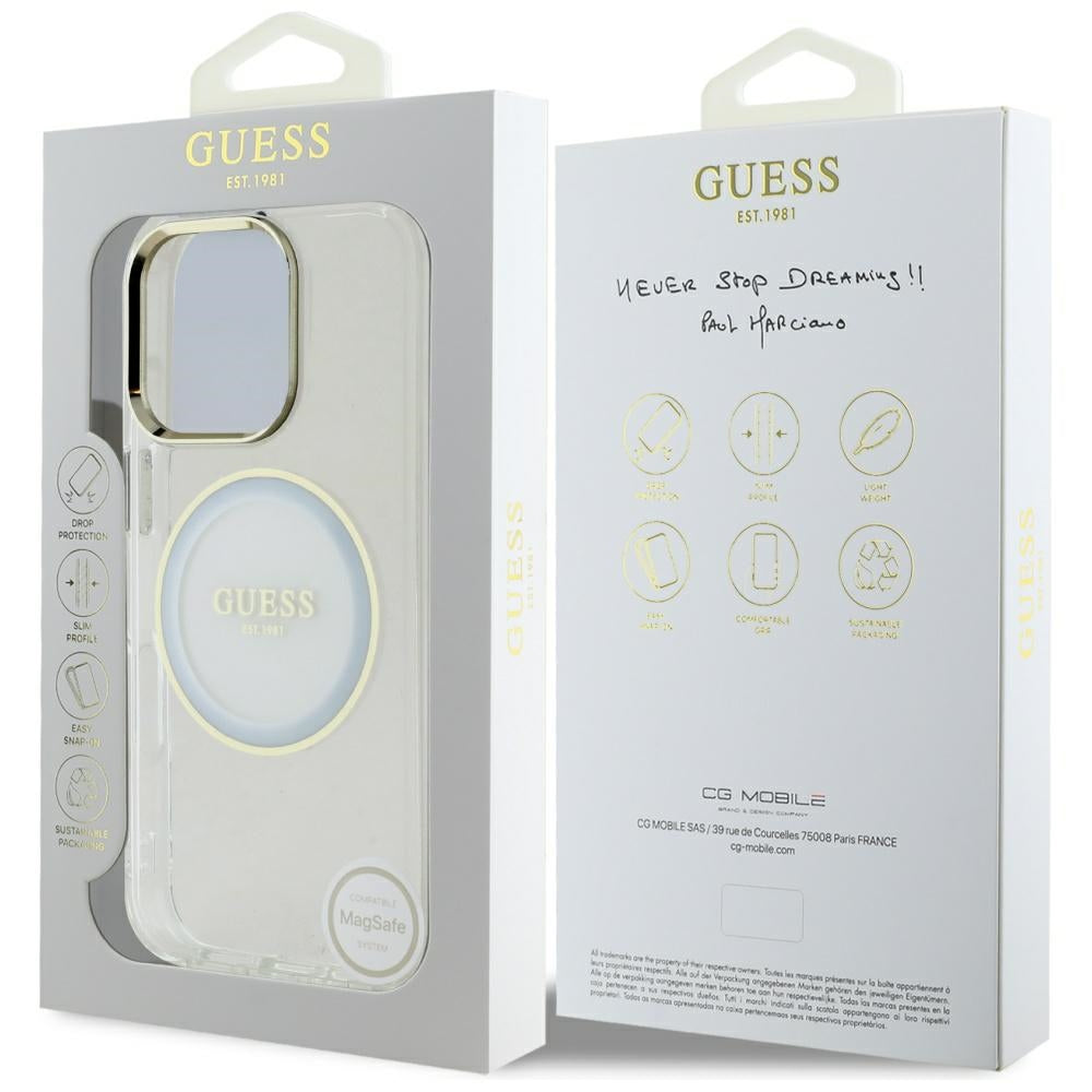 Husa de protectie Guess IML Metal Colored Circle MagSafe (GUHMP16XHTDRCEDH) compatibil cu iPhone 16 Pro Max, Alb
