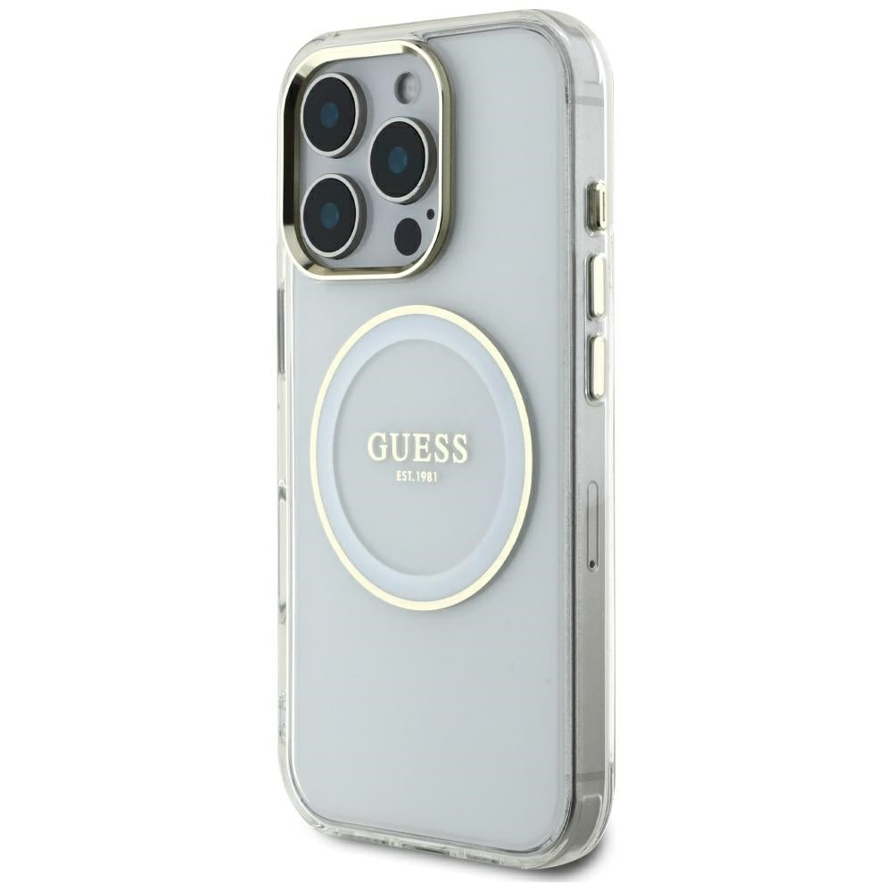 Husa de protectie Guess IML Metal Colored Circle MagSafe (GUHMP16XHTDRCEDH) compatibil cu iPhone 16 Pro Max, Alb