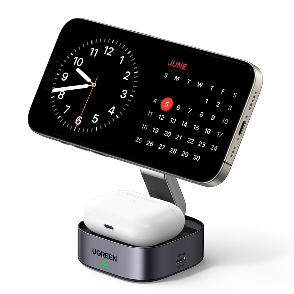 Incarcator Ugreen Wireless 2in1 W526 (35278), MagSafe, for iPhone, Apple Watch, AirPods, USB-C, Foldable, 25W, 3A, Qi2- Black