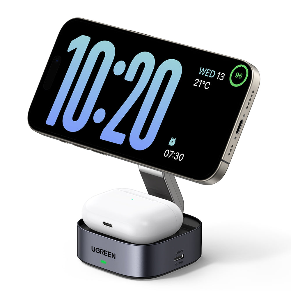 Incarcator Ugreen Wireless 2in1 W526 (35278), MagSafe, for iPhone, Apple Watch, AirPods, USB-C, Foldable, 25W, 3A, Qi2- Black