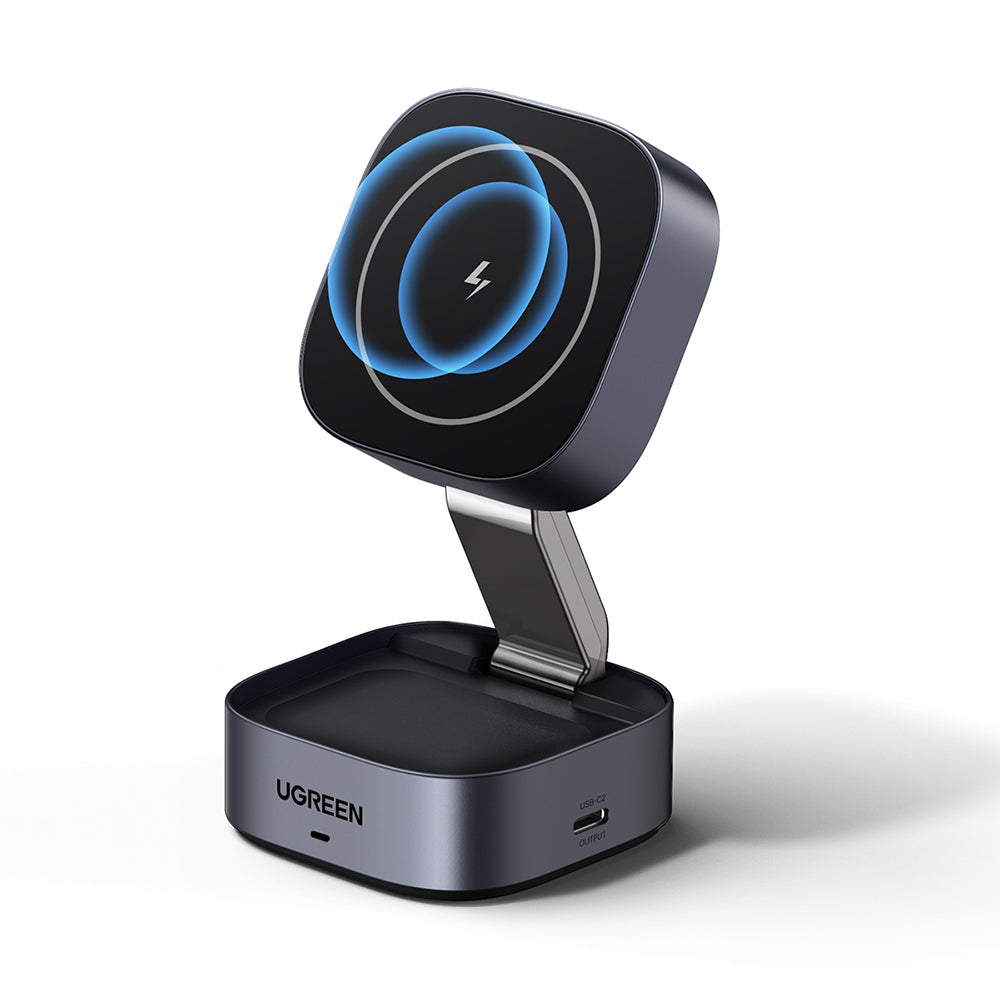 Incarcator Ugreen Wireless 2in1 W526 (35278), MagSafe, for iPhone, Apple Watch, AirPods, USB-C, Foldable, 25W, 3A, Qi2- Black
