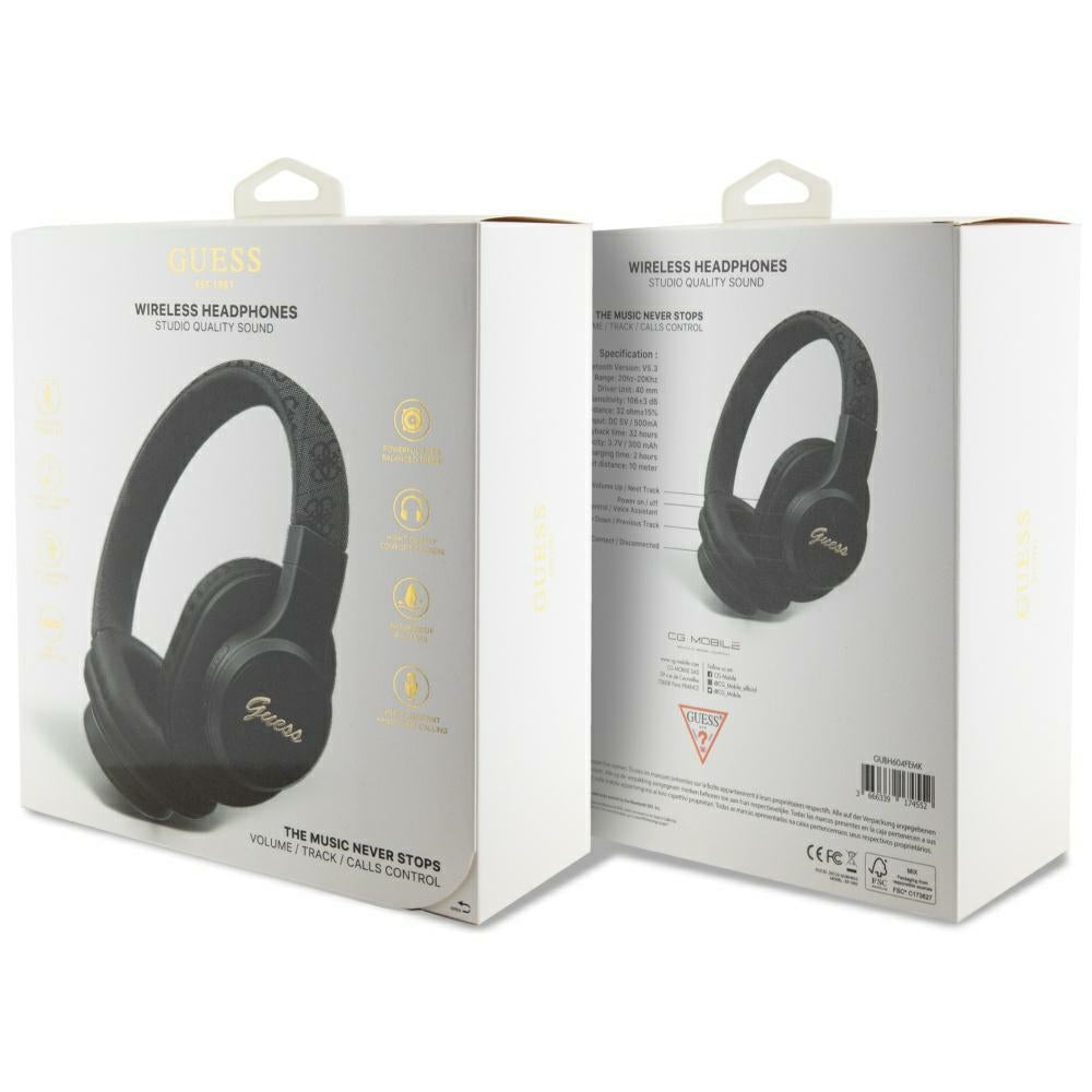 Casti Guess Wireless 4G Tone on Tone Script Logo (GUBH604FEMK), Bluetooth 5.3, USB-C, Over-ear, 300mAh, Negru