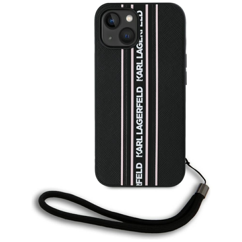 Husa de protectie Karl Lagerfeld Saffiano Athleisure Stripes Cord (KLHCP15SPAMSCNSP) compatibil cu iPhone 15, Roz