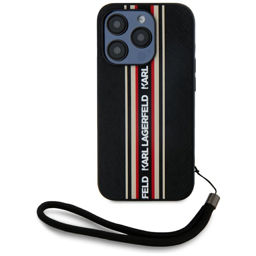 Husa de protectie Karl Lagerfeld Saffiano Athleisure Stripes Cord (KLHCP15LPAMSCNSR) compatibil cu iPhone 15 Pro, Rosu
