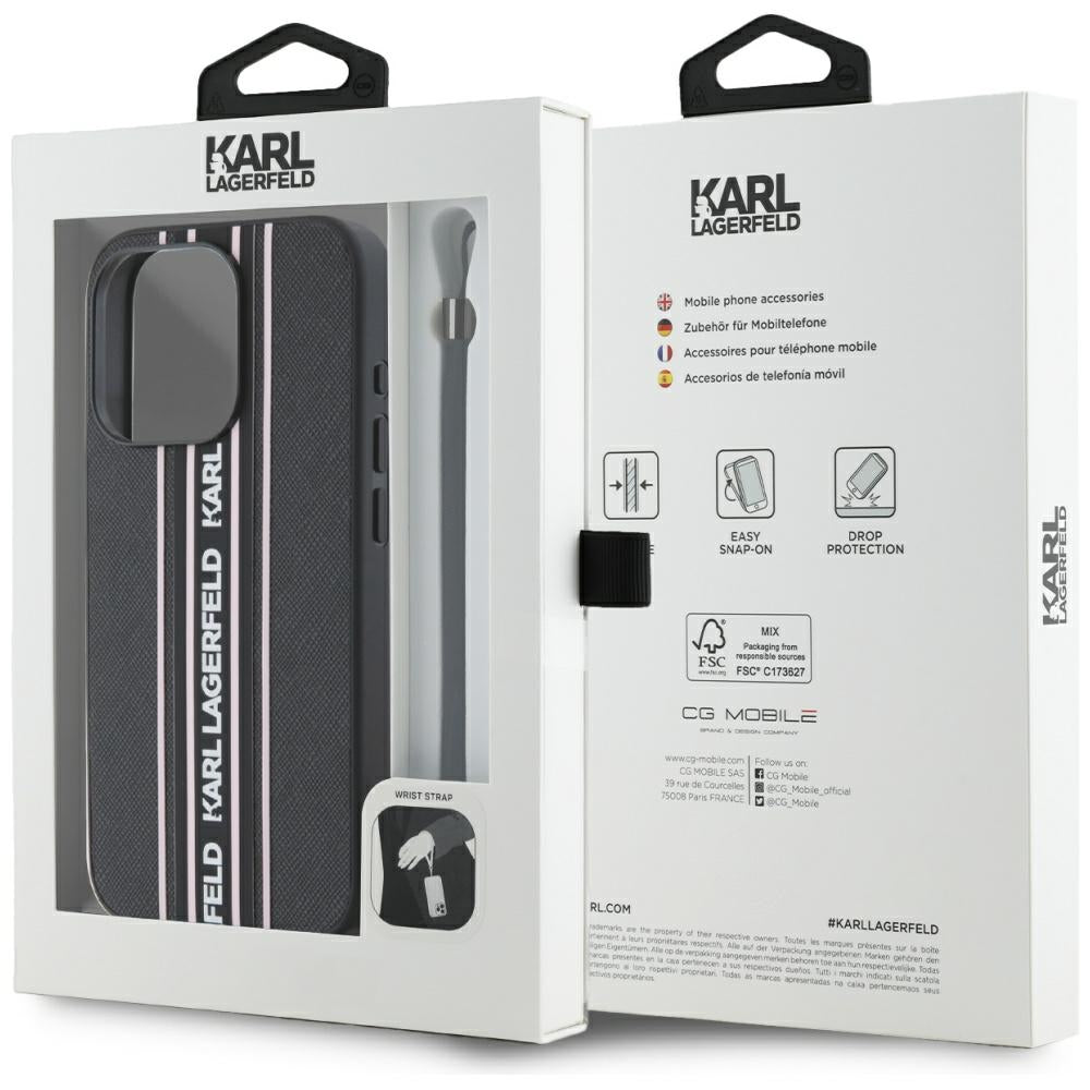 Husa de protectie Karl Lagerfeld Saffiano Athleisure Stripes Cord (KLHCP15LPAMSCNSP) compatibil cu iPhone 15 Pro, Roz
