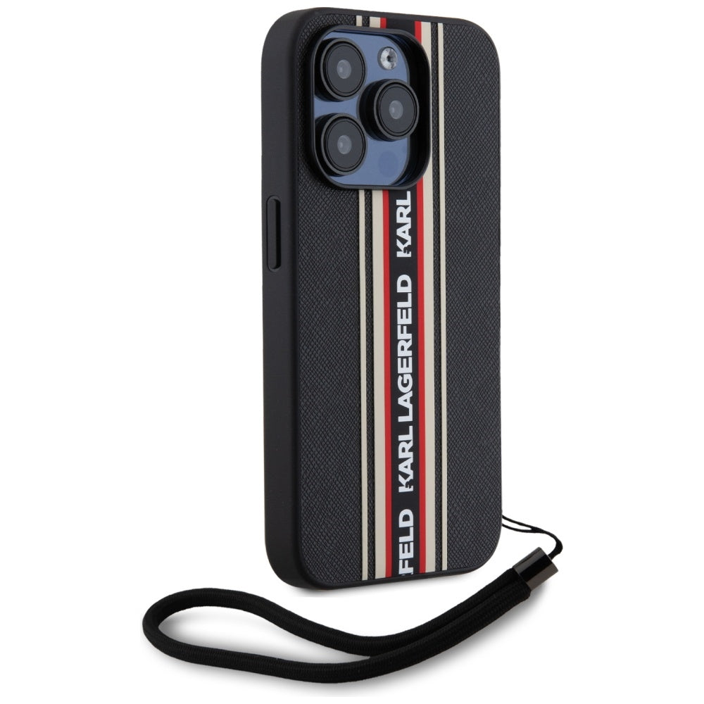 Husa de protectie Karl Lagerfeld Saffiano Athleisure Stripes Cord (KLHCP15XPAMSCNSR) compatibil cu iPhone 15 Pro Max, Rosu