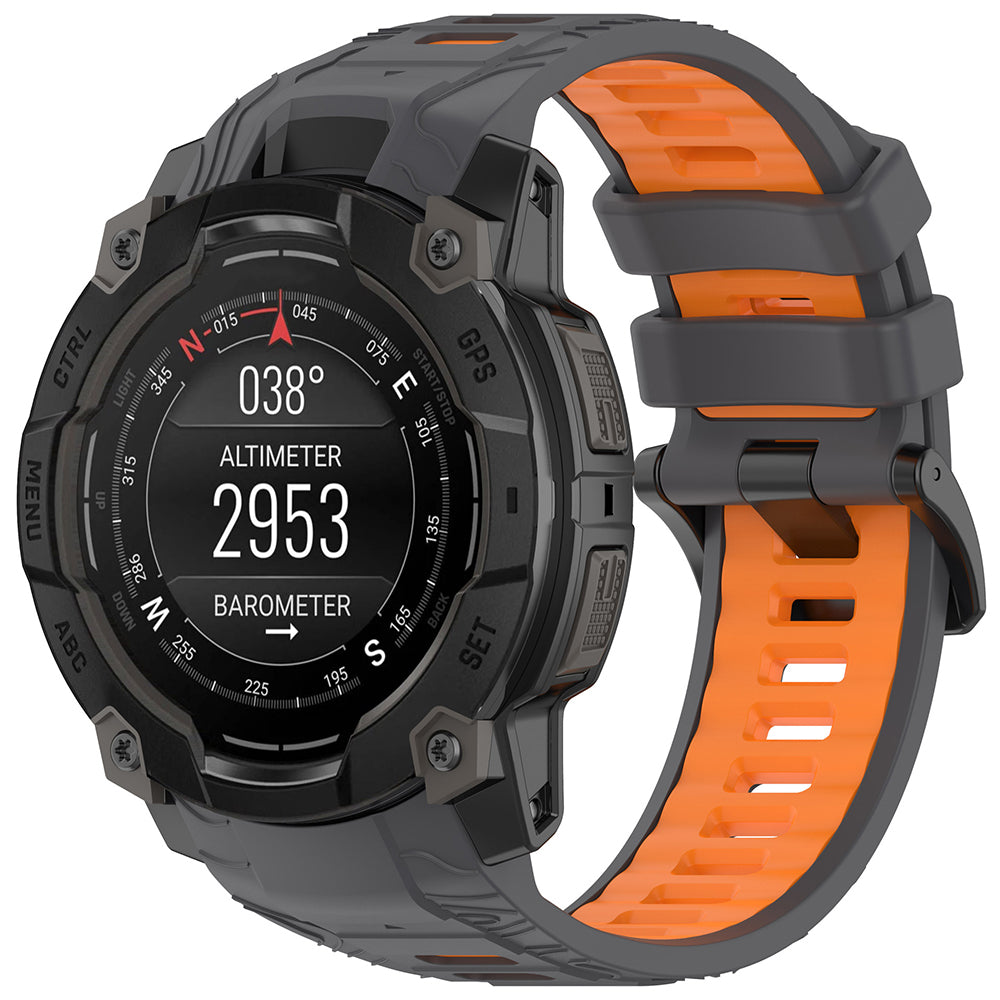 Curea smartwatch Techsuit Watchband (W077) compatibil cu Garmin Instinct 3 50mm/Instinct 3 50mm Solar, Gri /Orange