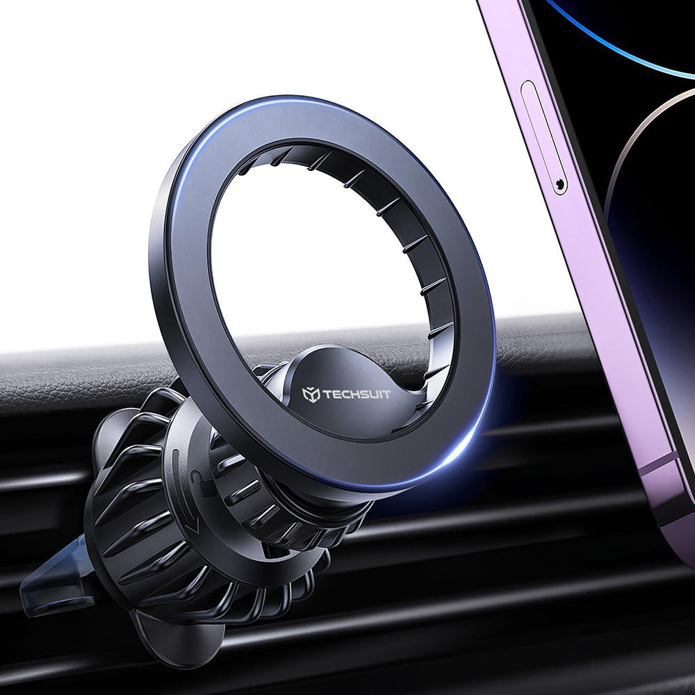Suport Techsuit AirFix (S1), with Metal Ring, Air Vent Mount, MagSafe Compatible, N52, 360° Rotation, Negru