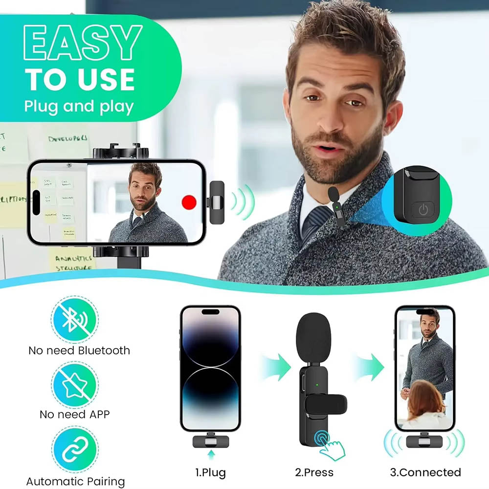Casti Techsuit (set de 2) Lavalier Wireless XtreamMic (LW2), with Receiver, Type-C Connector, for Phones Plug & Play, Collar Clip, Negru