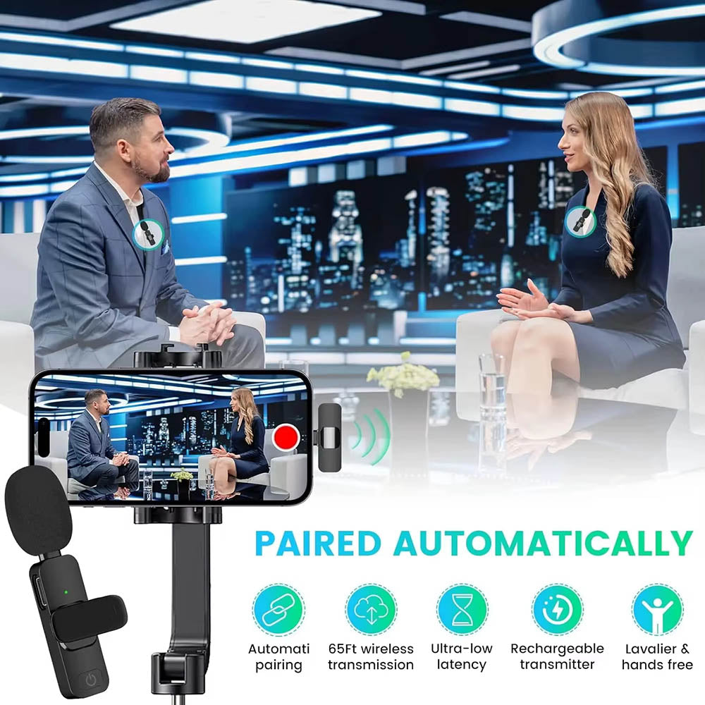 Casti Techsuit (set de 2) Lavalier Wireless XtreamMic (LW2), with Receiver, Type-C Connector, for Phones Plug & Play, Collar Clip, Negru