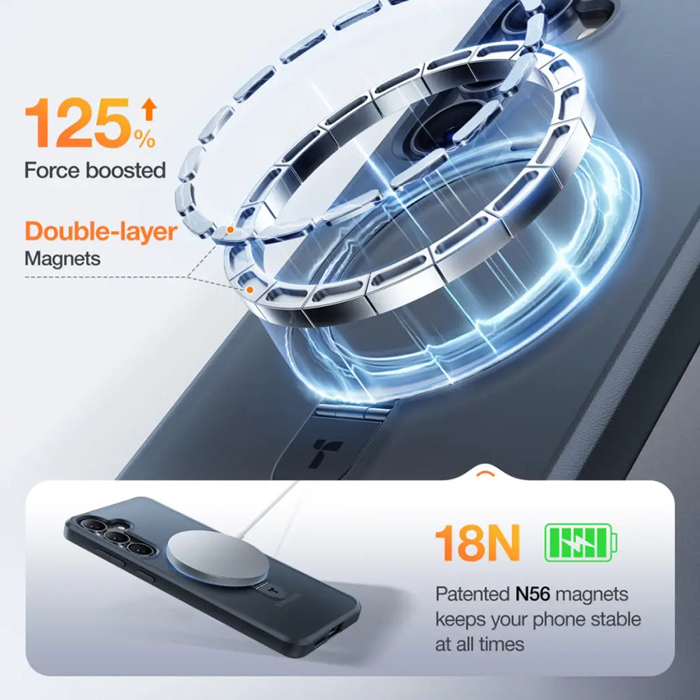 Husa de protectie Torras Ostand MagSafe Series compatibil cu Samsung Galaxy S25, Negru