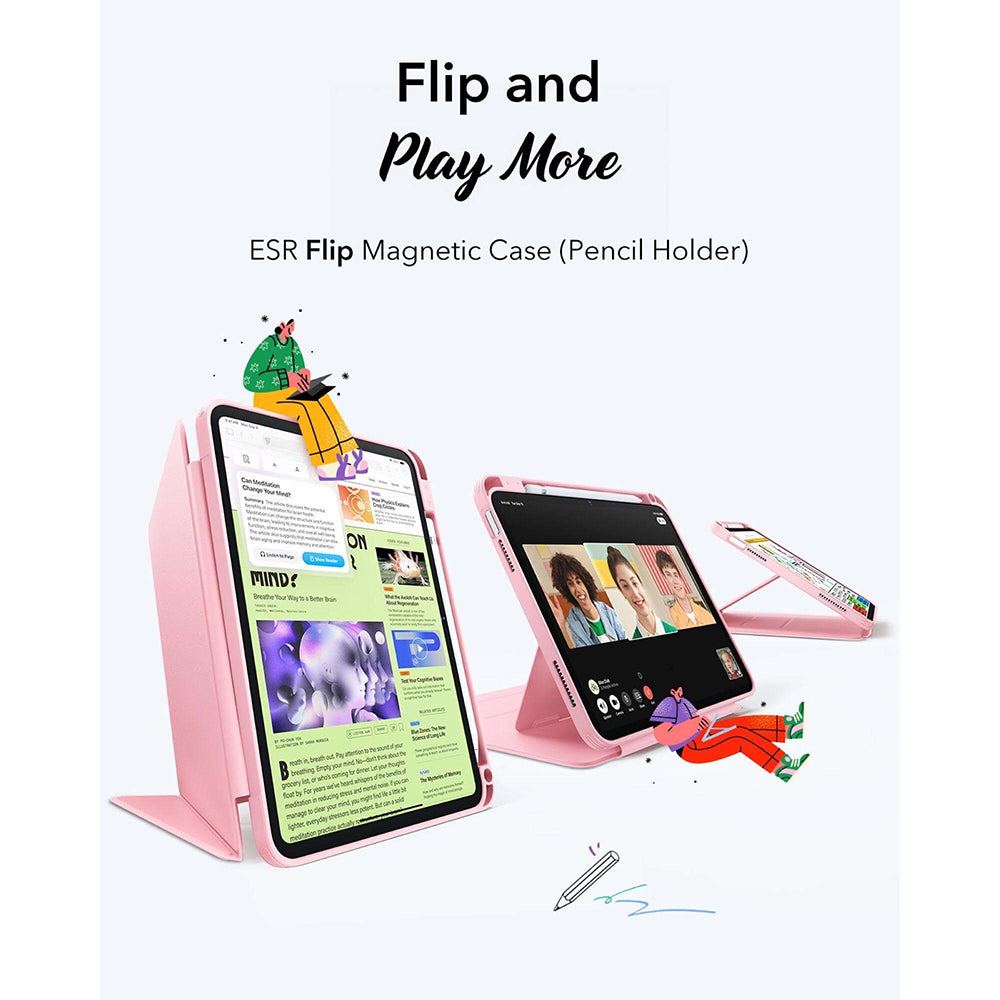 Husa de protectie tableta ESR Flip Hybrid (with Pencil Holder) compatibil cu iPad 10 (2022) 10.9 / 11 (2025) / 12 (2026), Roz