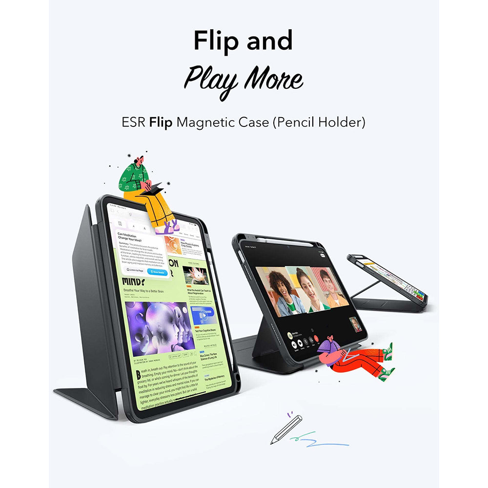 Husa de protectie tableta ESR Flip Hybrid (with Pencil Holder) compatibil cu iPad 10 (2022) 10.9 / 11 (2025) / 12 (2026), Negru