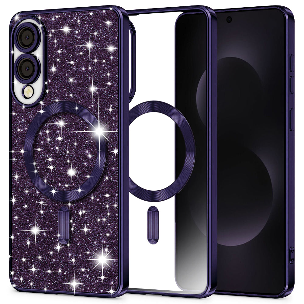 Husa de protectie Techsuit Luxury Glitter MagSafe compatibil cu Samsung Galaxy S25 Edge, Mov Inchis